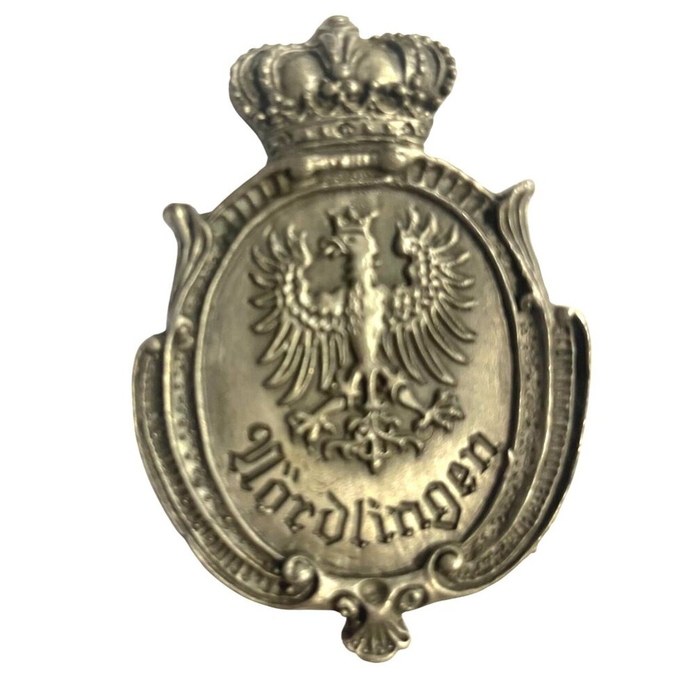 Antique Pewter German Nördlingen Badge With Crown & Eagle Emblem